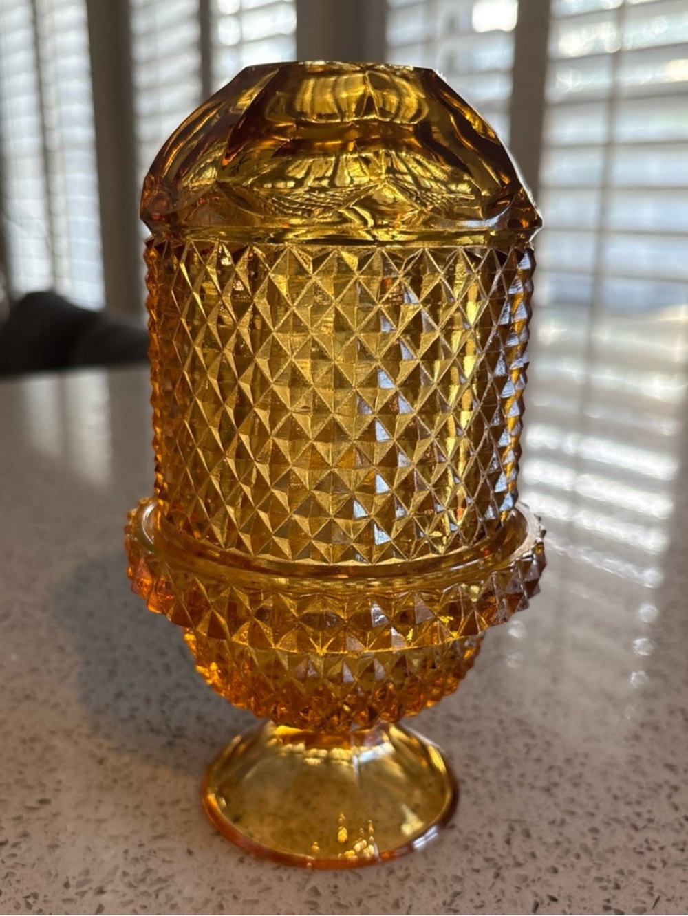 Vintage Viking Amber glass Diamond Point Fairy Lamp candle holder